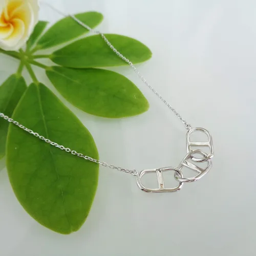 Vista 6 de Collar de plata de ley 925 chapado en oro con forma de círculo, triángulo con cierre de anillo colgante de 38 a 17.7 in.
