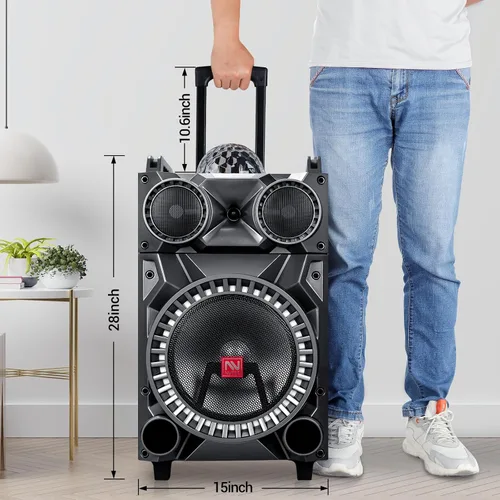 Vista 7 de Altavoz Bluetooth inalámbrico portátil de alta fidelidad con subwoofer de 12 pulgadas, sistema de megafonía con graves/agudos/REC/FM, máquina
