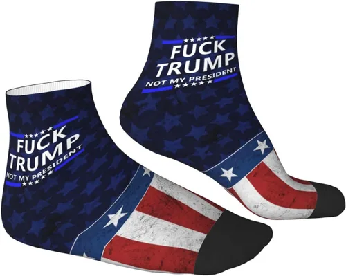 Vista 3 de Fuck Trump Not My President - Calcetines tobilleros de invierno de corte bajo, deportivos, cálidos, cómodos, transpirables, casuales, para hombres