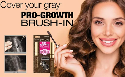Vista 8 de Cover Your Gray Retocar el cabello Pro-Growth con aceite de ricino, marrón oscuro
