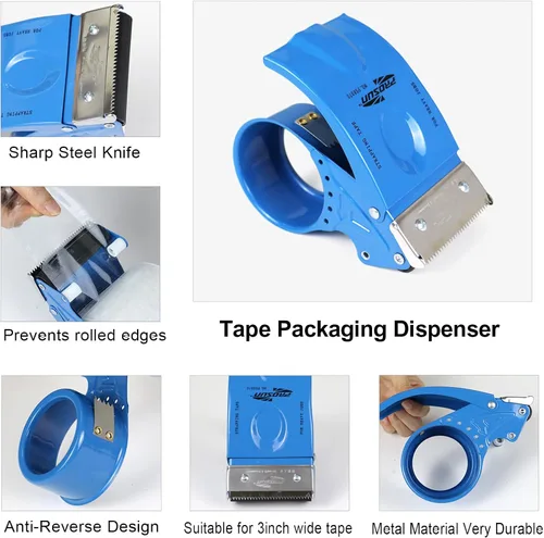 Vista 4 de Cinta de embalaje de 3 pulgadas de ancho con dispensador, 2.4 mil x 55 yardas de cinta de embalaje resistente para envíos, grado industrial, cinta