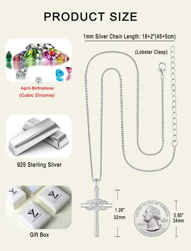 Vista 6 de YL Collar de cruz de plata de ley para mujer, colgante de crucifijo de corazón infinito, piedra natal