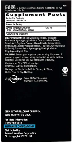 Vista 3 de GNC Slimvance BodyDynamix Super Citrimax Garcinia Cambogia 60