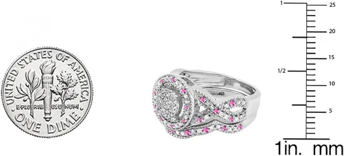 Vista 3 de Dazzlingrock Collection - Anillo de compromiso para mujer, diseño de zafiro rosa y diamantes blancos, plata de ley