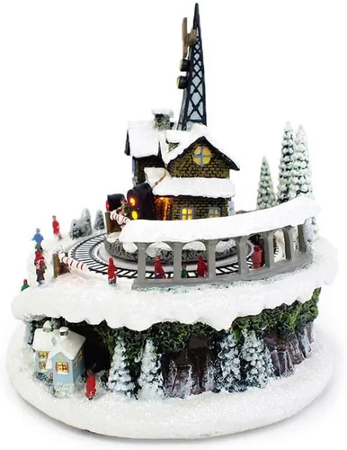 Vista 4 de Estación de tren de invierno de 6.75 pulgadas, diorama musical de mesa con luz para varios villancicos navideños
