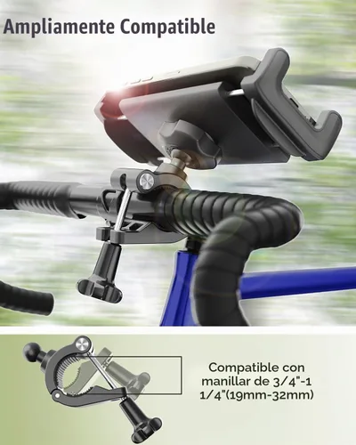 Vista 3 de Soporte para tableta de teléfono de motocicleta para manillar de 3/4"-11/4", soporte de tableta de bicicleta de doble protección para dispositivos