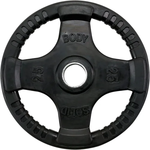 Vista 5 de Body-Solid Placa de peso olímpica con revestimiento de goma (1), con agarre antideslizante, perfecta para entrenamiento de fuerza, gimnasio en casa