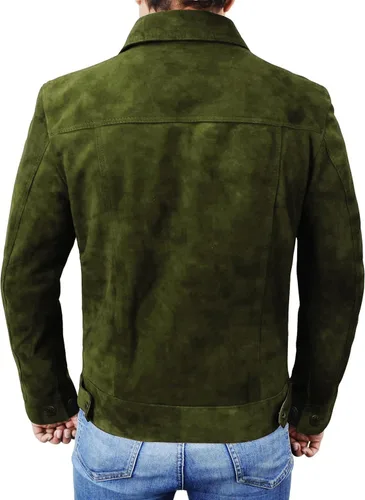 Vista 3 de Chaqueta de cuero de gamuza para hombre, estilo occidental, abrigo de cuero vaquero