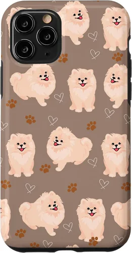Vista 28 de Funda marrón para iPhone 13 Pro Max con diseño de pomerania y cachorros