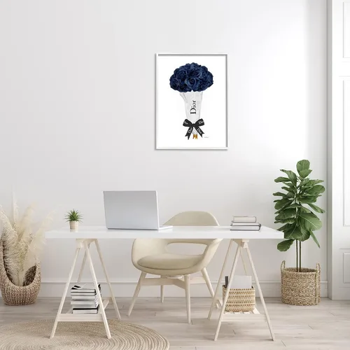 Vista 3 de Stupell Industries Ramo floral de rosas azules, lazo glamuroso, diseñado por Amanda Greenwood, arte de pared enmarcado en blanco, 24 x 30 pulgadas