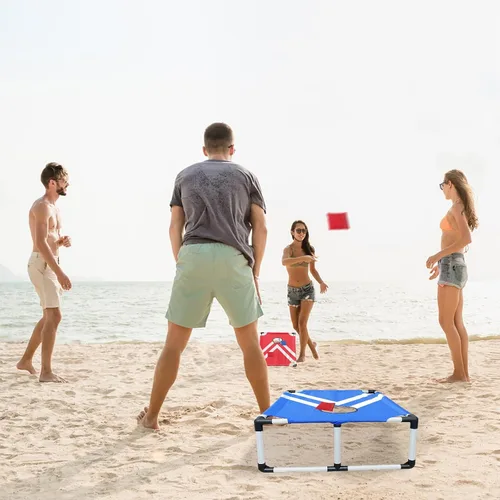 Vista 5 de Juego de Cornhole portátil con marco de PVC con 2 tablas de Cornhole plegables, 8 bolsas de frijoles y funda de transporte, mini juego de cornhole