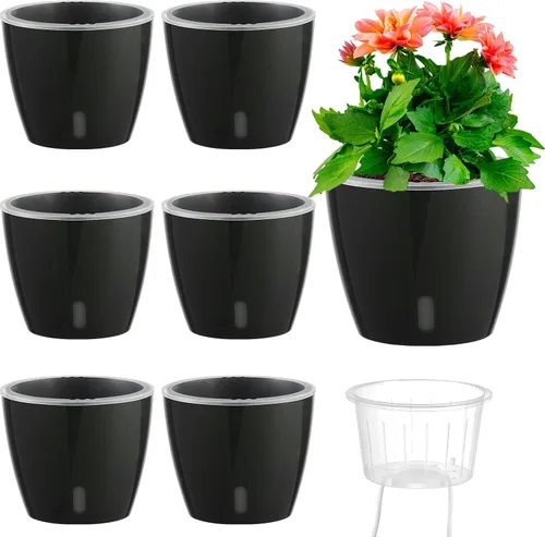 Vista 18 de Macetas de riego automático para plantas de interior, paquete de 16 macetas de riego automático con orificios de drenaje, macetas pequeñas