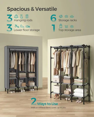 Vista 3 de SONGMICS Armario portátil, 51.2 pulgadas de gran capacidad, perchero para ropa, 0.984 in de diámetro, tubos de acero gruesos, organizador de ropa