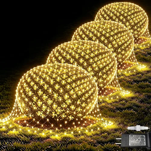 Vista 23 de Pooqla Luces de red solar, 10 x 10 pies, 280 luces LED de red para cenador al aire libre con 8 modos, funciona con energía solar y USB, impermeable