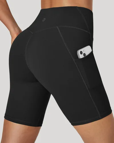Vista 2 de IUGA - Pantalones cortos de ciclismo para mujer, pantalones cortos de entrenamiento de 6 pulgadas con bolsillos, cintura alta, para yoga, correr