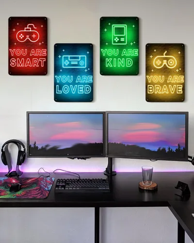 Vista 4 de PHOPAGO 4 piezas de letreros de neón para pared de juegos, decoración de habitación de jugador, letreros de pared con citas inspiradoras, 30x20