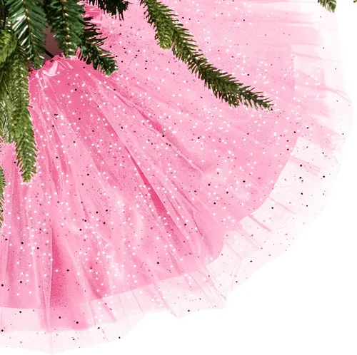 Vista 12 de Skylety Falda de árbol de Navidad de 36 pulgadas, con volantes, de tul y lentejuelas, redonda brillante de doble capa, para Navidad, vacaciones, Año