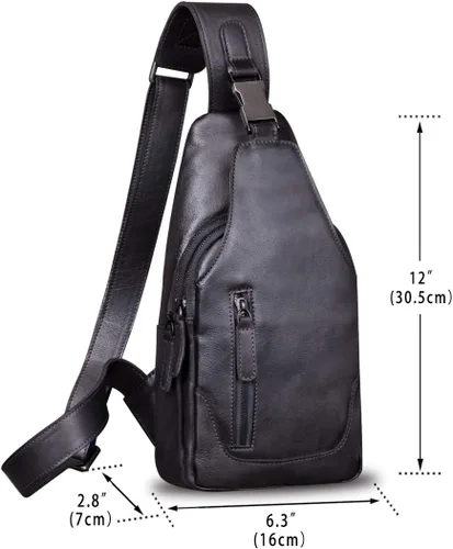 Vista 5 de IVTG Bolso bandolera de cuero genuino para hombres y mujeres, bolso cruzado de hombro en el pecho, mochila de senderismo, mochila vintage hecha a