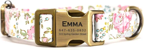 Vista 10 de Collar de perro personalizado con nombre y número de teléfono grabado, collar ajustable personalizado para cachorros, collar de algodón orgánico