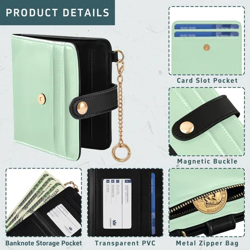 Vista 5 de Burbuja Mint Green Womens Wallet Slim PU Leather Wallet with RFID Blocking, Bifold Zipper Coin ID Window Holder for Ladies