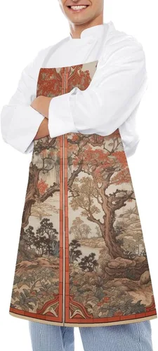 Vista 4 de MUSM Apron for Adults - 27.6 X 31.5 Inch, Heavy-Duty Polyester Aprons with Two Large Pockets, Waterproof Some Flowers And Trees Kitchen Apron for