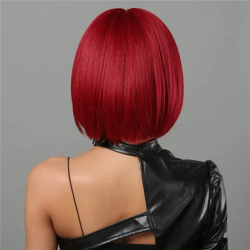 Vista 8 de Akkya Pelucas para mujeres corto color peluca con flequillo ondulado sintético Bob longitud hombro verde oscuro peluca para fiesta Halloween traje