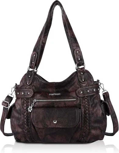 Vista 74 de Angel Barcelo - Bolsa de hombro amplia para mujer, diseño Hobo, cuero lavado