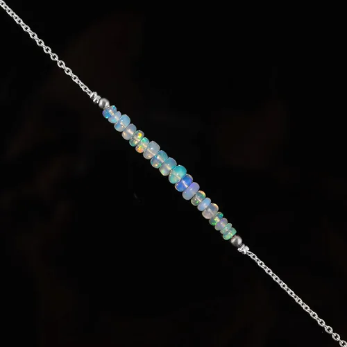 Vista 5 de Pulsera de cuentas de ópalo etíope natural, cristales curativos de energía, regalo de cumpleaños, joyería de piedras preciosas de 8 pulgadas, Latón