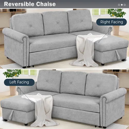Vista 4 de Harper & Bright Designs Sofá cama moderno de 83 pulgadas, sofá modular convertible, sofá esquinero en forma de L de 3 plazas con diván de Gris (83")