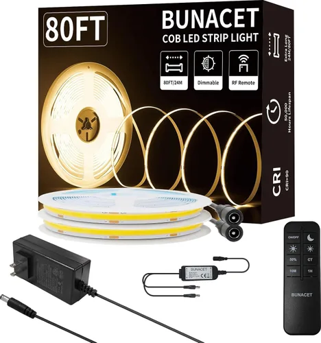 Vista 11 de Tira LED COB de 20 pies para exteriores IP67, impermeable, 6500 K de luz fría DC24V, tiras de cuerda LED flexibles con control remoto y aplicación