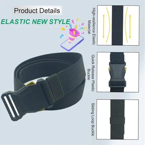 Vista 4 de Stretch Tactical Belt,Elastic Mens Belt with Quick Release,1.5" Work Belt for Casual,Hiking,Outdoors,47.24inch
