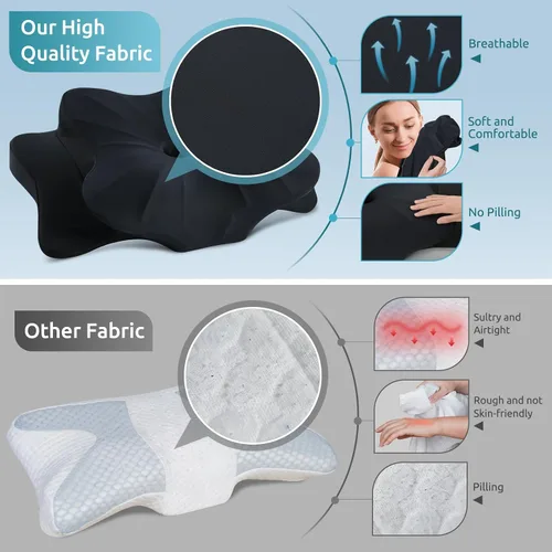 Vista 4 de DONAMA - Almohada cervical para cuello y hombros, diseño de espuma viscoelástica contorneado, soporte ergonómico para dormir de lado, espalda o boca