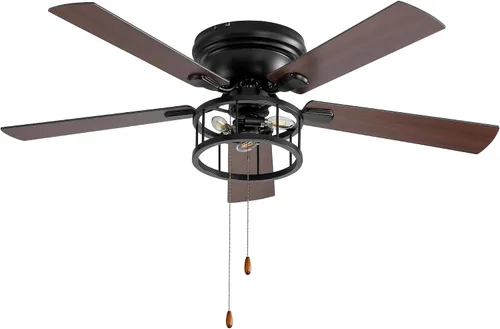 Vista 5 de Ventilador de techo industrial para interiores de 52 pulgadas de color negro con Pullchin (5 cuchillas)