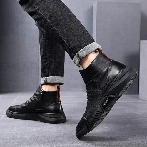 Vista 12 de Keilinia Botas de cuero casuales de alta calidad italianas negras para hombre, botines antideslizantes que absorben los golpes para otoño 2022