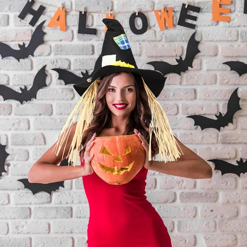 Vista 5 de ramede Paquete de 12 sombreros para disfraz de espantapájaros de Halloween, sombrero de mago, accesorio para adultos, hombres, mujeres y niños