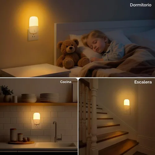 Vista 3 de Luz nocturna LED enchufable a la pared, luz nocturna con sensor de 1-Blanco suave