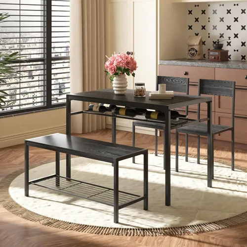 Vista 2 de VECELO Mesa de comedor de cocina con 2 sillas y banco, diseño compacto que ahorra espacio, marco de acero de fácil montaje, perfecta