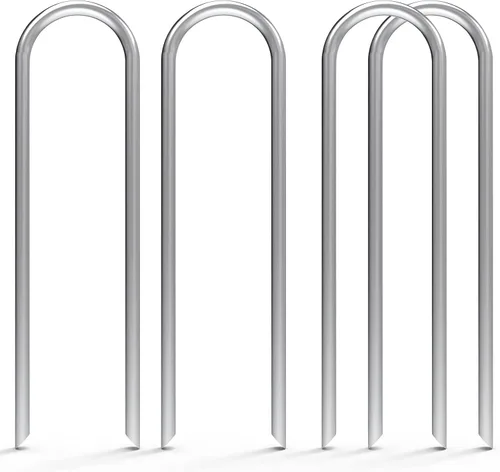 Vista 11 de MySit Paquete de 80 estacas de jardín de 4 pulgadas, estacas de riego por goteo galvanizadas en forma de U, estacas de tierra para manguera