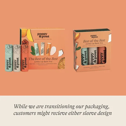 Vista 3 de Paquete de 3 unidades + caja de regalo, bálsamo labial Poppy & Pout 100% natural, tubo de cartón, rellenado a mano, cera de abejas, vitamina E
