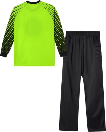 Vista 5 de TiaoBug Conjunto de camiseta y pantalones de fútbol acolchados para niños y niños, camisa de portero de manga larga, uniforme de entrenamiento