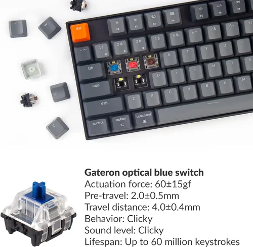 Vista 4 de Keychron K8 - Teclado mecánico inalámbrico sin llave multitarea cable tipo C retroiluminación LED blanca intercambiable en caliente teclado