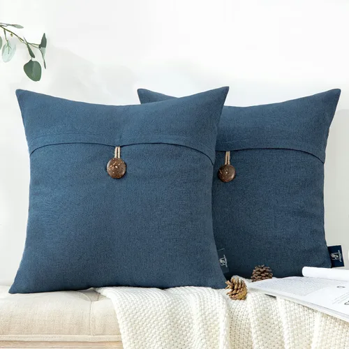 Vista 8 de Phantoscope - Juego de 2 fundas de almohada decorativas estilo campestre, de botón de coco premium y lino vintage, color blanco hueso, para sofá