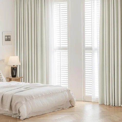 Vista 8 de Cortinas de lino 100% opacas de 63 pulgadas de largo, 2 paneles para dormitorio, sala de estar, lino crema texturizado, oscurecimiento