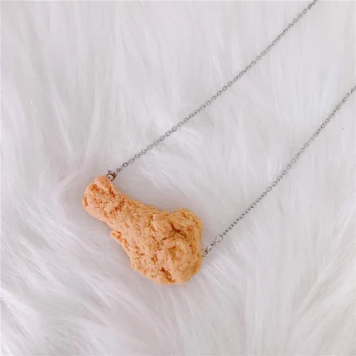 Vista 9 de Collar con colgante de pollo frito de BlingGlow con diseño de simulación de pollo frito y adorable joyería de alimentos realista, pierna de pollo