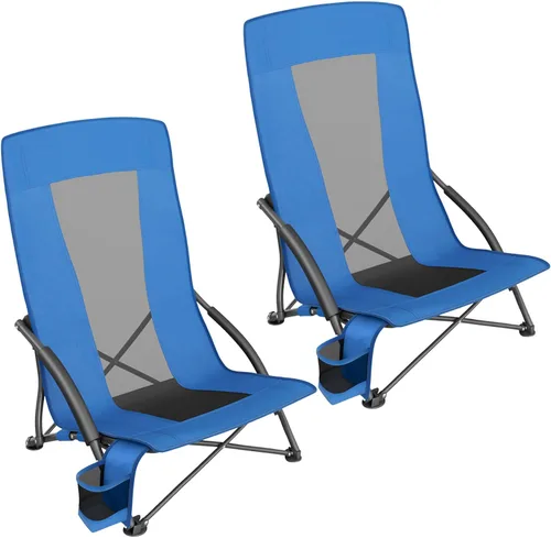 Vista 12 de SONGMICS Juego de 2 sillas de playa portátiles para adultos, carga máxima de 330 lb cada una, respaldo alto, portavasos, ligeras, resistentes
