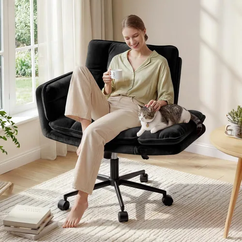 Vista 7 de Silla cruzada con ruedas, silla de oficina ergonómica con reposabrazos abatibles para mascotas, silla de tocador para dormitorio, sala de maquillaje