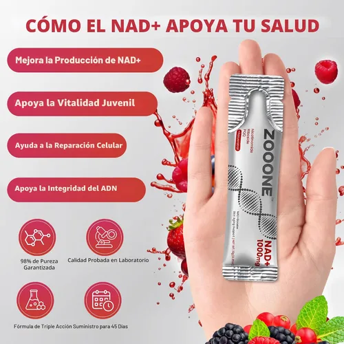 Vista 3 de zooone - Suplemento NAD+ 30 piezas, Ribósido de Nicotinamida y Resveratrol Premium, Reparación del ADN y Envejecimiento Saludable, Suplemento NAD