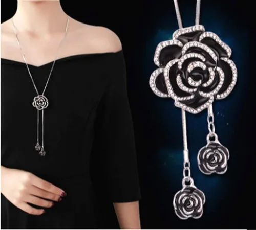 Vista 3 de Cathercing - Collar de cadena ajustable, larga y elegante con dije de diamantes de imitación, joyería única para mujeres y niñas