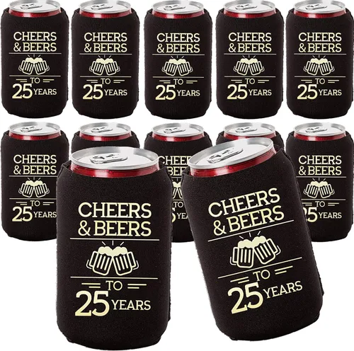 Vista 11 de Juego de 12 enfriadores de latas de Cheers and Beers to 21 Years - Decoraciones de cumpleaños número 21 en negro y dorado y recuerdos de fiesta