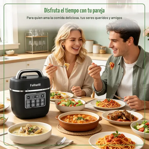Vista 3 de Fullwill Olla a presión eléctrica 7 en 1 Lite de 3 cuartos de galón, olla de cocción lenta, olla arrocera, vaporera, salteado, calentador, olla Negro